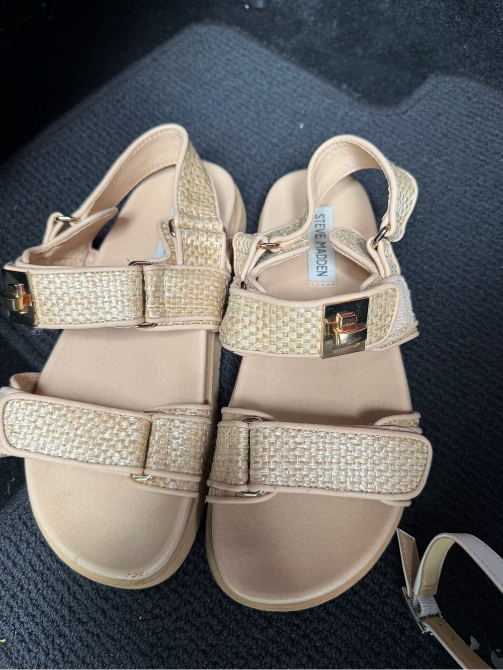 Steve Madden Beige Braided Strap Sandals with Gold Hardware